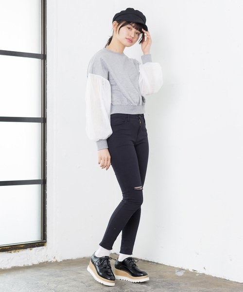 WEGO（ウィゴー）の「WEGO/チュールスリーブスウェット（スウェット・レディース・オフホワイト/ライトピンク/杢グレー/ブルー・FREE）」の11枚目の写真