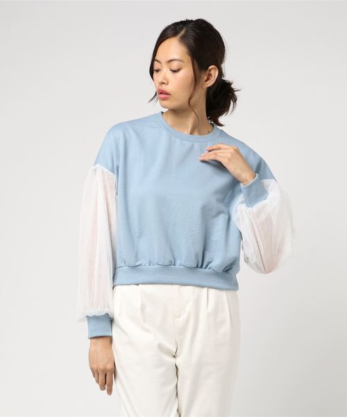 WEGO（ウィゴー）の「WEGO/チュールスリーブスウェット（スウェット・レディース・オフホワイト/ライトピンク/杢グレー/ブルー・FREE）」の8枚目の写真