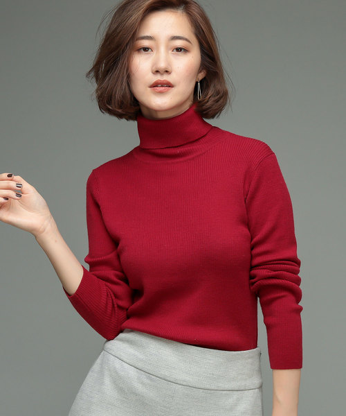 RIVE DROITE（リヴドロワ）の「ウォッシャブルウールタートルニット（ニット/セーター・レディース・オフホワイト/ブラック/モカ/レッド/ベージュ/グリーン/ローズ/ライトグレー・FREE）」の19枚目の写真