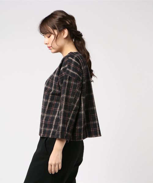 KOBE LETTUCE（コウベレタス）の「チェック柄袖スリットフェイクウールプルオーバー＊レディース/トップス[C3546]神戸レタス（その他トップス・レディース・グレー/ボルドー/ブラック・FREE）」の9枚目の写真