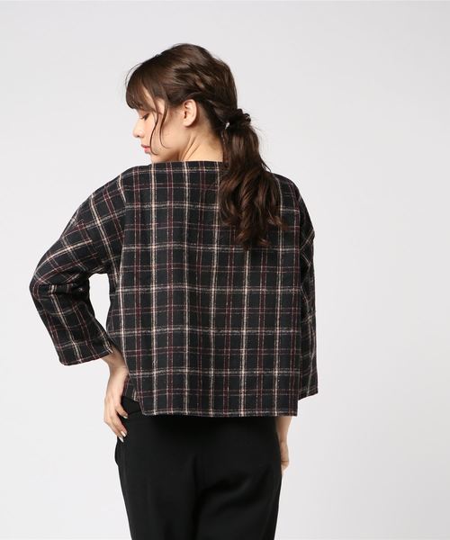 KOBE LETTUCE（コウベレタス）の「チェック柄袖スリットフェイクウールプルオーバー＊レディース/トップス[C3546]神戸レタス（その他トップス・レディース・グレー/ボルドー/ブラック・FREE）」の8枚目の写真