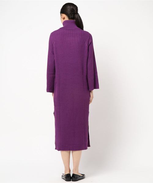 KOBE LETTUCE（コウベレタス）の「【レオパード柄ベルト付】タートルネックフレアスリーブリブニットマキシワンピース＊レディース[E1958]神戸レタス（ワンピース・レディース・チャコールグレー/ブラック/パープル/アイボリー/グレイッシュベージュ・FREE）」の14枚目の写真