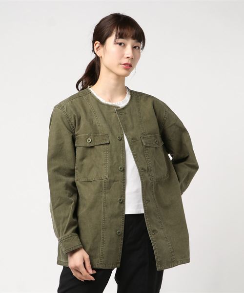 flower（フラワー）の「ノーカラーファティーグシャツ（ノーカラージャケット・レディース・カーキ・FREE）」の5枚目の写真