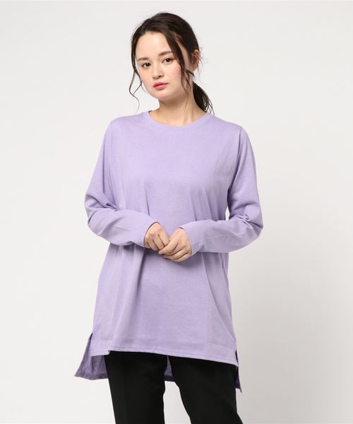 KOBE LETTUCE（コウベレタス）の「ビッグシルエットシンプル無地サイドスリットロンTチュニック（Tシャツ/カットソー・レディース・ブラック/オフホワイト/ミント/ラベンダー・FREE）」の4枚目の写真