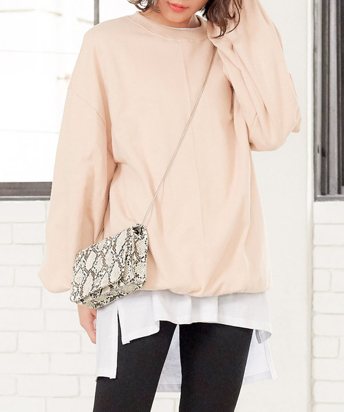 KOBE LETTUCE（コウベレタス）の「ビッグシルエットシンプル無地サイドスリットロンTチュニック（Tシャツ/カットソー・レディース・ブラック/オフホワイト/ミント/ラベンダー・FREE）」の2枚目の写真