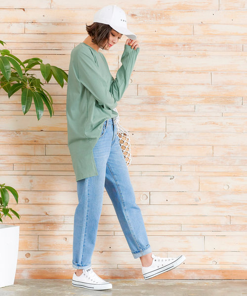 KOBE LETTUCE（コウベレタス）の「ビッグシルエットシンプル無地サイドスリットロンTチュニック（Tシャツ/カットソー・レディース・ブラック/オフホワイト/ミント/ラベンダー・FREE）」の12枚目の写真