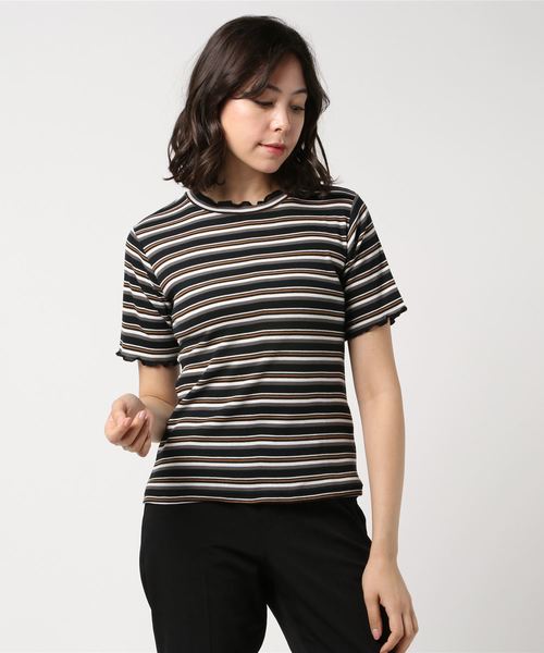 ehka sopo（エヘカソポ）の「マルチボーダープルオーバー（Tシャツ/カットソー・レディース・ブラック/ピンク/オフホワイト・ﾌﾘ-）」の3枚目の写真