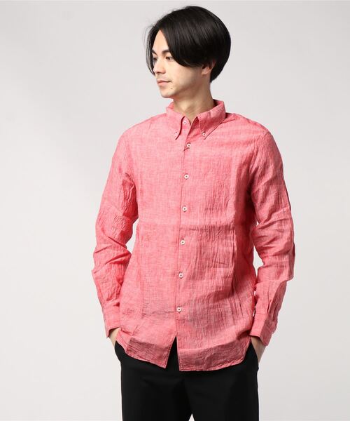 PAZZO（パッゾ）の「【PAZZO】 Japan Made リネン B.D.シャツ（シャツ/ブラウス・メンズ・ホワイト/レッド/ライトグリーン/ライトイエロー/パープル・44/48/50）」の5枚目の写真