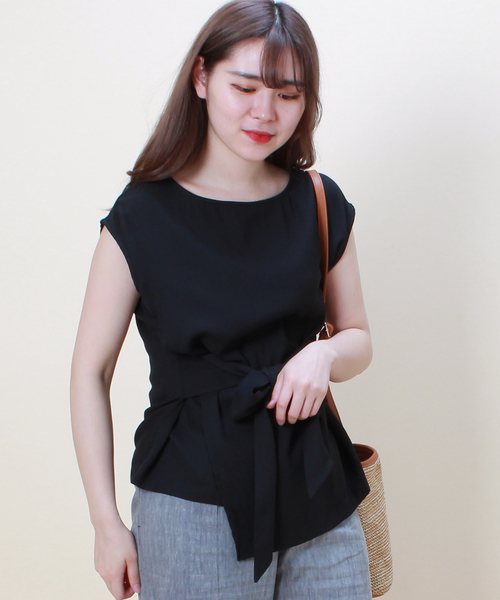 TRUDEA(トルディア)の「麻調ウエストリボンブラウス(シャツ/ブラウス・レディース・ブラック/レッド/ベージュ/ホワイト/サックスブルー/ミント・MEDIUM/LARGE)」の3枚目の写真