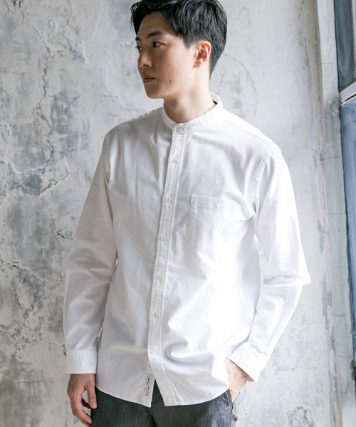 GLOBAL WORK（グローバルワーク）の「オックスフォードバンドカラー/837124（シャツ/ブラウス・メンズ・ホワイト/ブラウン/サックスブルー・SMALL/MEDIUM/LARGE/X-LARGE）」の2枚目の写真