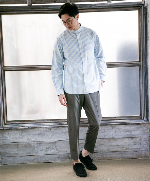 GLOBAL WORK（グローバルワーク）の「オックスフォードバンドカラー/837124（シャツ/ブラウス・メンズ・ホワイト/ブラウン/サックスブルー・SMALL/MEDIUM/LARGE/X-LARGE）」の6枚目の写真