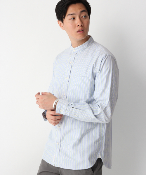 GLOBAL WORK（グローバルワーク）の「オックスフォードバンドカラー/837124（シャツ/ブラウス・メンズ・ホワイト/ブラウン/サックスブルー・SMALL/MEDIUM/LARGE/X-LARGE）」の14枚目の写真