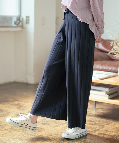 PUAL CE CIN（ピュアルセシン）の「ワイドリブワイドパンツ（その他パンツ・レディース・チャコールグレー/ブラック/ベージュ/ネイビー・FREE）」の4枚目の写真