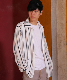 ストライプ柄 ジップアップ ブルゾン 長袖ワークジャケット