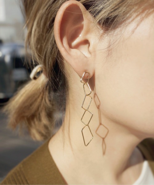 【セール】【INK+ALLOY】Wire Rhombus Chain ピアス（ピアス（両耳用））｜KU-CROISSANT（クークロワッサン）