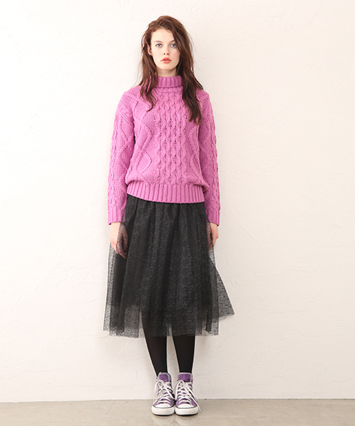 mystic（ミスティック）の「ケーブルタートルプルオーバー（ニット/セーター・レディース・オフホワイト/ブラック/パープル・FREE）」の4枚目の写真