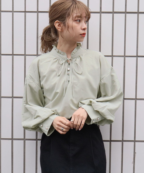 tiptop（ティップトップ）の「ヘンリーネックボリューム袖ブラウス（シャツ/ブラウス・レディース・オフホワイト/ブラック/ブラウン/グリーン/ブルー/B/A/パープル・FREE）」の21枚目の写真