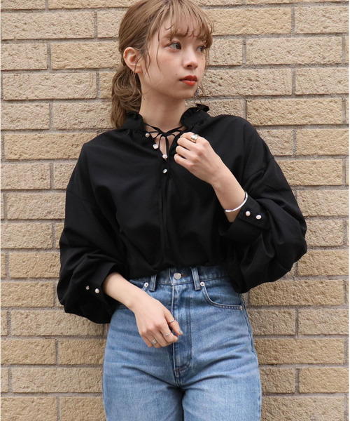 tiptop（ティップトップ）の「ヘンリーネックボリューム袖ブラウス（シャツ/ブラウス・レディース・オフホワイト/ブラック/ブラウン/グリーン/ブルー/B/A/パープル・FREE）」の13枚目の写真