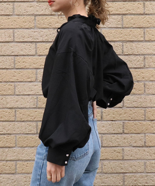 tiptop（ティップトップ）の「ヘンリーネックボリューム袖ブラウス（シャツ/ブラウス・レディース・オフホワイト/ブラック/ブラウン/グリーン/ブルー/B/A/パープル・FREE）」の16枚目の写真