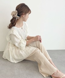 【一部再入荷】ギンガムシャーリングフレアパンツ