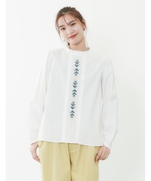 ミモザ刺繍スタンドフリルブラウス