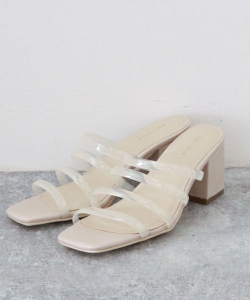 archives(アルシーヴ)の「4ラインクリアミュール(サンダル・レディース・ベージュ/オフホワイト/ブラック/モカ・MEDIUM/LARGE)」の1枚目の写真