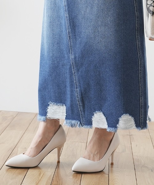 Futier land（フューティアランド）の「裾ダメージロングデニムスカート（デニムスカート・レディース・ブルー/インディゴブルー・SMALL/MEDIUM/LARGE/X-LARGE）」の7枚目の写真