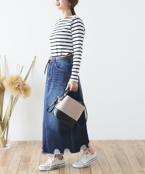 Futier land（フューティアランド）の「裾ダメージロングデニムスカート（デニムスカート・レディース・ブルー/インディゴブルー・SMALL/MEDIUM/LARGE/X-LARGE）」の9枚目の写真