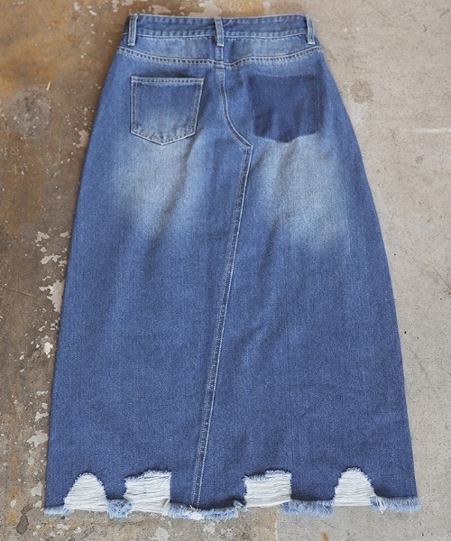 Futier land（フューティアランド）の「裾ダメージロングデニムスカート（デニムスカート・レディース・ブルー/インディゴブルー・SMALL/MEDIUM/LARGE/X-LARGE）」の14枚目の写真