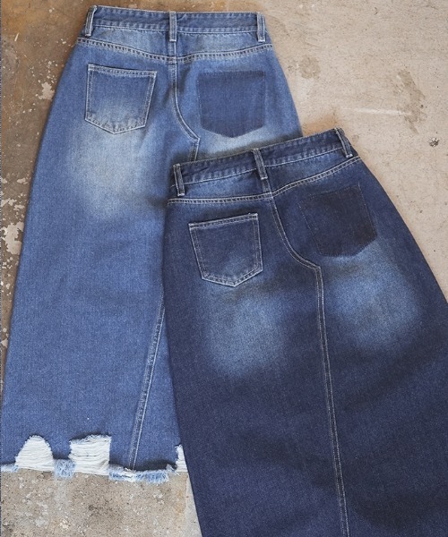 Futier land（フューティアランド）の「裾ダメージロングデニムスカート（デニムスカート・レディース・ブルー/インディゴブルー・SMALL/MEDIUM/LARGE/X-LARGE）」の18枚目の写真