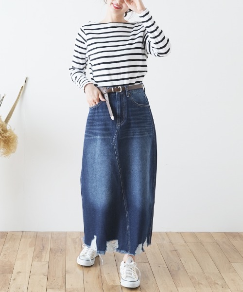 Futier land（フューティアランド）の「裾ダメージロングデニムスカート（デニムスカート・レディース・ブルー/インディゴブルー・SMALL/MEDIUM/LARGE/X-LARGE）」の20枚目の写真