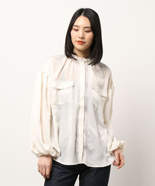 kutir（クティール）の「サテンフリルハイネックブラウス（シャツ/ブラウス・レディース・ライトブルー/ブラック/アイボリー・FREE）」の9枚目の写真