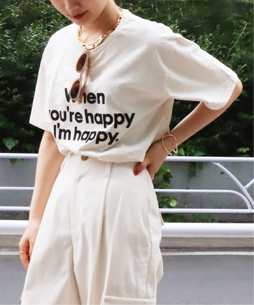 MIXTA(ミクスタ)の「【MIXTA/ミクスタ】別注 WHEN YOURE HAPPY IM HAPPY:Tシャツ◆(Tシャツ/カットソー・レディース・ナチュラル/ブラック・MEDIUM)」の1枚目の写真