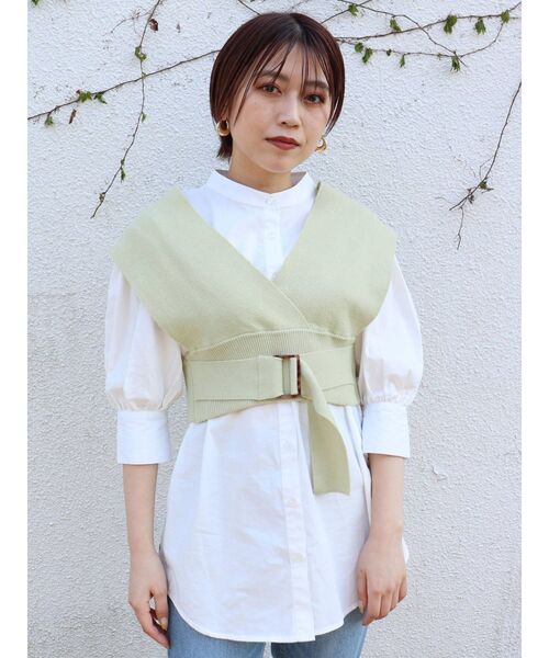MURUA(ムルーア)の「ニットベストコンビハーフシャツ(シャツ/ブラウス・レディース・ブラック/ライトグリーン/ライトブルー/ベージュ・FREE)」の9枚目の写真