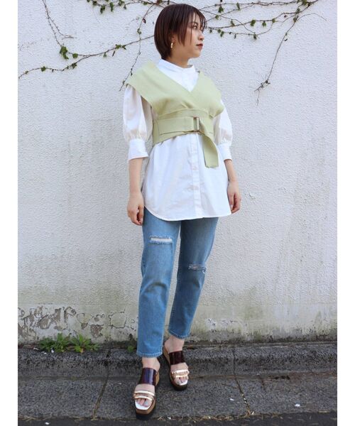 MURUA(ムルーア)の「ニットベストコンビハーフシャツ(シャツ/ブラウス・レディース・ブラック/ライトグリーン/ライトブルー/ベージュ・FREE)」の10枚目の写真