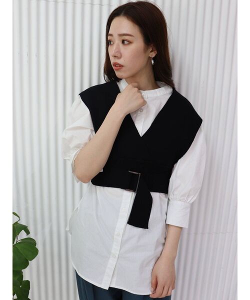 MURUA(ムルーア)の「ニットベストコンビハーフシャツ(シャツ/ブラウス・レディース・ブラック/ライトグリーン/ライトブルー/ベージュ・FREE)」の13枚目の写真