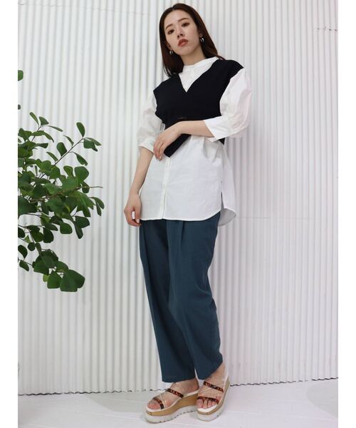 MURUA(ムルーア)の「ニットベストコンビハーフシャツ(シャツ/ブラウス・レディース・ブラック/ライトグリーン/ライトブルー/ベージュ・FREE)」の14枚目の写真