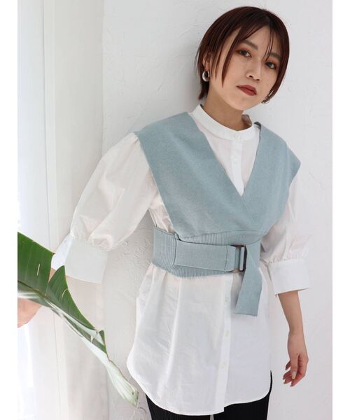 MURUA(ムルーア)の「ニットベストコンビハーフシャツ(シャツ/ブラウス・レディース・ブラック/ライトグリーン/ライトブルー/ベージュ・FREE)」の15枚目の写真