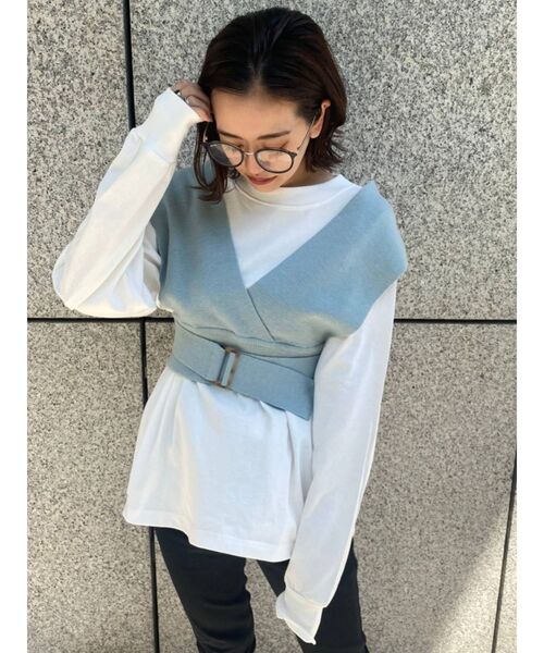 MURUA(ムルーア)の「ニットベストコンビハーフシャツ(シャツ/ブラウス・レディース・ブラック/ライトグリーン/ライトブルー/ベージュ・FREE)」の18枚目の写真