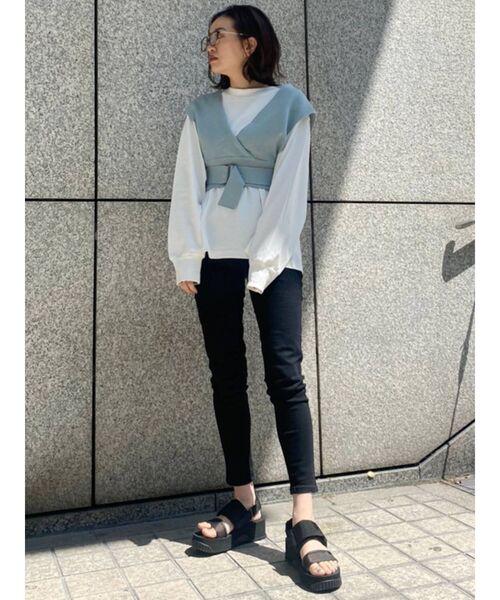 MURUA(ムルーア)の「ニットベストコンビハーフシャツ(シャツ/ブラウス・レディース・ブラック/ライトグリーン/ライトブルー/ベージュ・FREE)」の19枚目の写真