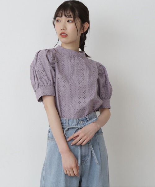 FREE'S MART（フリーズマート）の「エンブロイダリーバックボタン半袖ブラウス（シャツ/ブラウス・レディース・ホワイト/ブラック/パープル・FREE）」の18枚目の写真