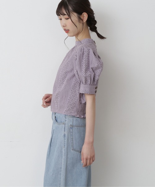 FREE'S MART（フリーズマート）の「エンブロイダリーバックボタン半袖ブラウス（シャツ/ブラウス・レディース・ホワイト/ブラック/パープル・FREE）」の20枚目の写真