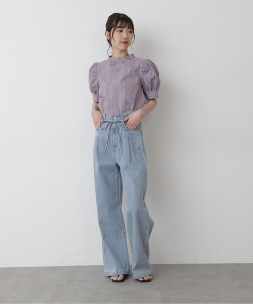 FREE'S MART（フリーズマート）の「エンブロイダリーバックボタン半袖ブラウス（シャツ/ブラウス・レディース・ホワイト/ブラック/パープル・FREE）」の21枚目の写真