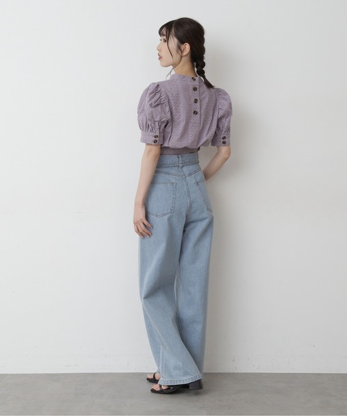 FREE'S MART（フリーズマート）の「エンブロイダリーバックボタン半袖ブラウス（シャツ/ブラウス・レディース・ホワイト/ブラック/パープル・FREE）」の22枚目の写真