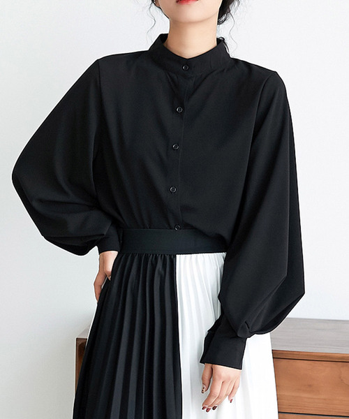 emi+（エミプラス）の「バルーンスリーブ スタンドカラーシャツ
