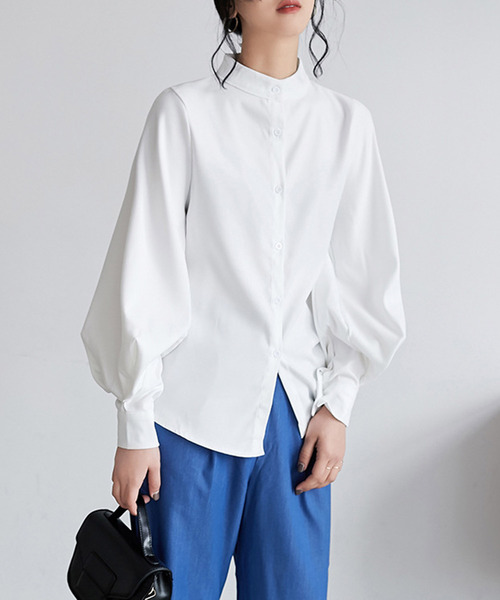 emi+（エミプラス）の「バルーンスリーブ スタンドカラーシャツ