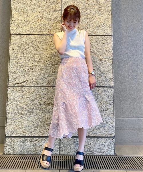 31 Sons de mode（トランテアン　ソン　ドゥ　モード）の「配色刺繍アシメスカート（スカート・レディース・イエロー/ピンク/オフホワイト・38/36）」の6枚目の写真