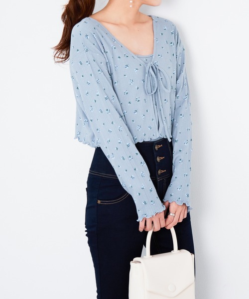 Heather（ヘザー）の「ハナガラテレコカーデキャミセット　215256（カーディガン/ボレロ・レディース・ホワイト/イエロー/ブルー/アイボリー・FREE）」の4枚目の写真