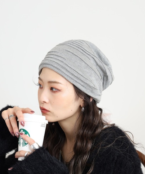 Sense of Grace（センスオブグレース）の「タック入り ビーニー（ニットキャップ/ビーニー・メンズ・ベージュ/ブラック/アッシュ/ダークネイビー/チャコールグレー・FREE）」の3枚目の写真
