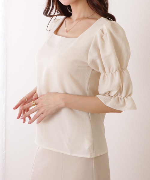 Lace Ladies（レースレディース）の「スクエアネック  パフスリーブシフォン トップス（シャツ/ブラウス・レディース・ブラック/ベージュ・M/XL）」の10枚目の写真